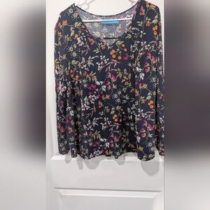 St. John's Bay Floral V-Neck Blouse - Black and Multicolor